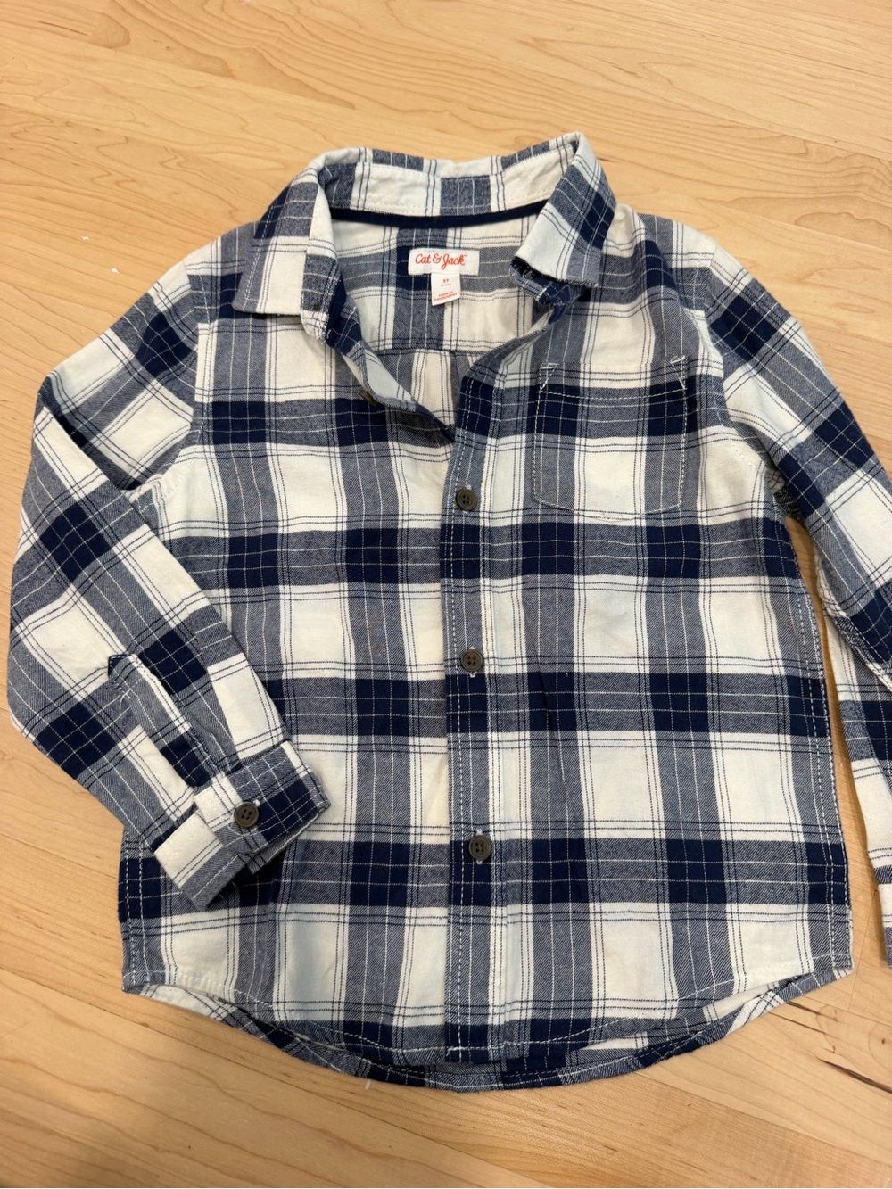 Cat & Jack Navy & White Plaid Button-Down Shirt